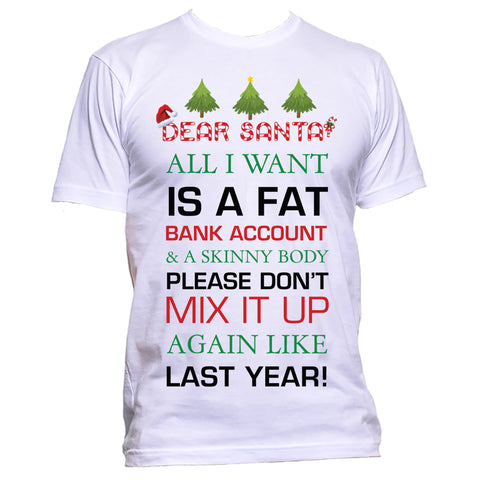 Dear Santa All I want is a Fat Bank Account Skinny Body Funny T-Shirts Christmas Special