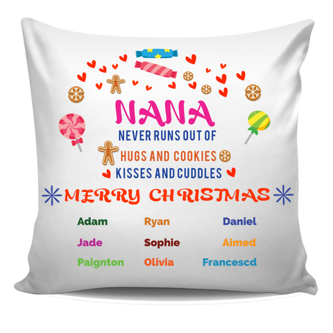 Grandma Never Runs Out of Hugs and Cookies Personalized Pillow Cover Christmas Special Edition