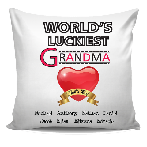 World's Luckiest Grandma Nana Personalized Pillow Cover