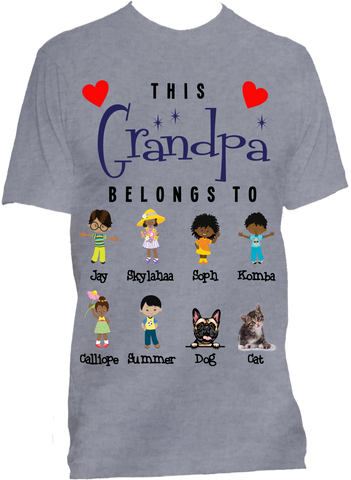 Papa Grandpa Personalized Relaxed Tee with Grandkids names Up to 18 Kids Father Day Gifts