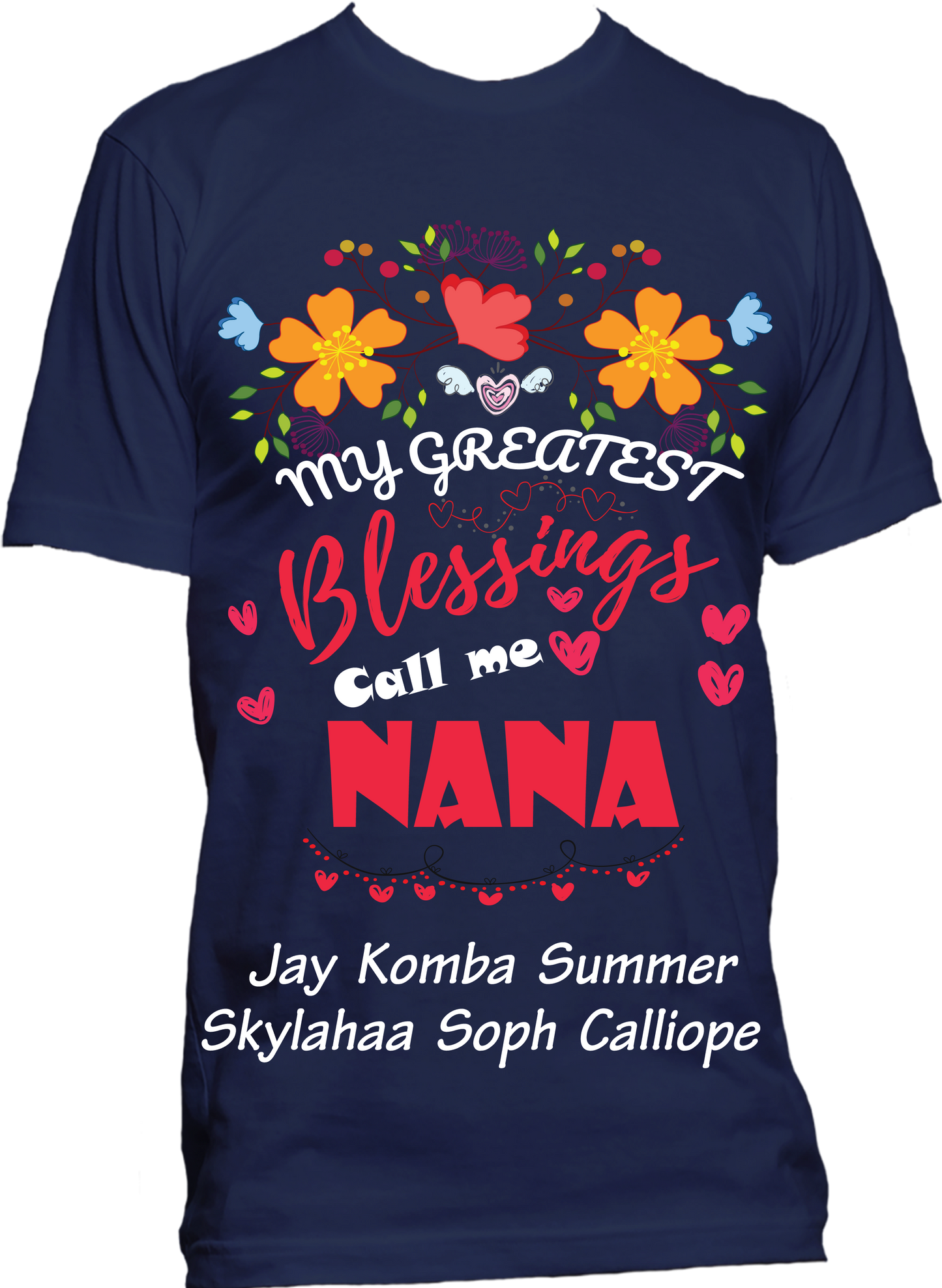 My Greatest Blessings Call Me Grandma Nana Personalized Relaxed Tee with Grandkids names Up to 18 Kids