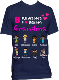 Reasons I Love Being a GrandMa, Nana, GiGi, MiMi Personalized Relaxed Tee with Grandkids names Up to 18 Kids