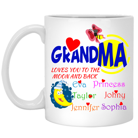 Grandma Loves You to the Moon and Back Personalized Ceramic Coffee Mugs