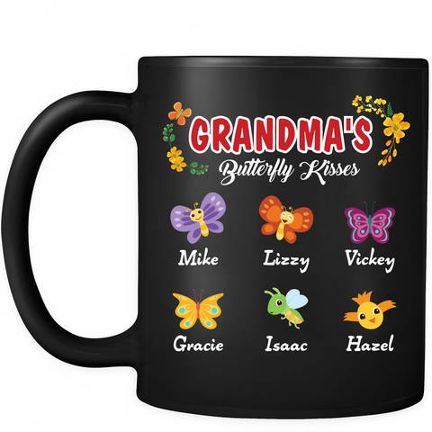 Grandma's Butterfly Kisses Personalized Ceramic Coffee Mugs Special Edition